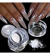 White Chrome Nail Powder Shimmer Clear Aurora Mirror Effect Ice Transparent Blue Nail Glitter Pig...