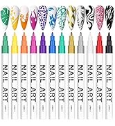 12 Color 3D Nail Art Pens Set, Kalolary Nail Polish Pens Nail Point Graffiti Dotting Pen Drawing ...