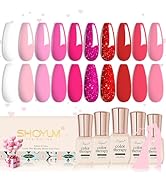 SHOYUM Pink Gel Nail Polish Set, Light/Hot Pink Cherry Blossom Strawberry All Seasons Soak Off Lo...