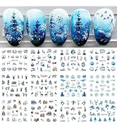 12 Sheets Christmas Nail Art Stickers Winter Snowflake Water Transfer Nail Decals Christmas Reind...