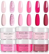 modelones Acrylic Powder 6 Colors, Pink Tones Glitter Spring Acrylic Nail Powder, Neon Pink Shade...