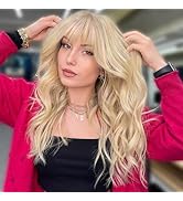 XIXIBI Blonde Wigs for Women Blonde Wig with Bangs Long Wavy Curly Wigs Natural Looking Synthetic...