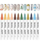 12 Color 3D Nail Art Pens Set, Kalolary Nail Point Graffiti Dotting Pen Drawing Painting Liner Br...