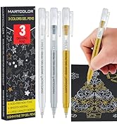 MARTCOLOR Gold Silver White Gel Pens, 0.5mm Extra Fine Point Opaque Archival Ink Pen for Black Pa...