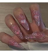 24 Pcs French Tip Press on Nails Short Almond - LINMEIZAI Pink Fake Nails Press ons Nail Tips Glu...