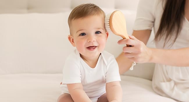 baby hair brush comb newborn set wooden goat bristles cradle cap boys girls toddlers hairbrush