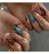 30 Pcs Spring Press on Nails Short Almond,LINMEIZAI Leopard French Fake Nails Press ons Nail Tips...
