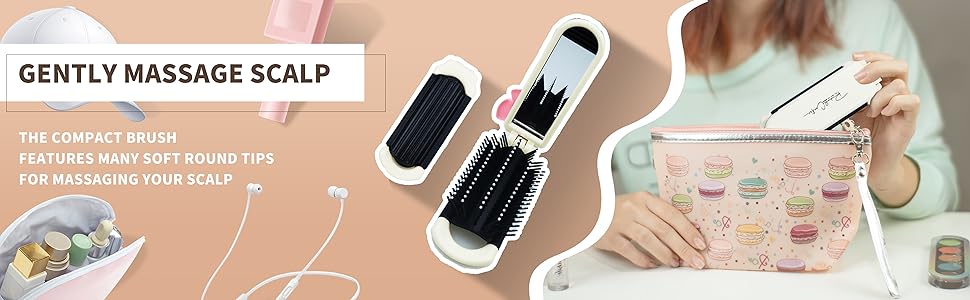 Folding Hair Brush with Mirror