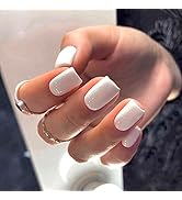 Modelones Pure White Press on Nails for Women, Short Square Fake Nails, Reusable Nail Kit with Na...