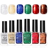 Nailshion Christmas Nail Polish Set, 6 Colors Sparkle Golden Glitter Silver Royal Blue Green Red ...