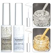 BURANO Holographic Gel Nail Polish Liner Nail Art Polish, Silver Gold Reflective Glitter Painted ...