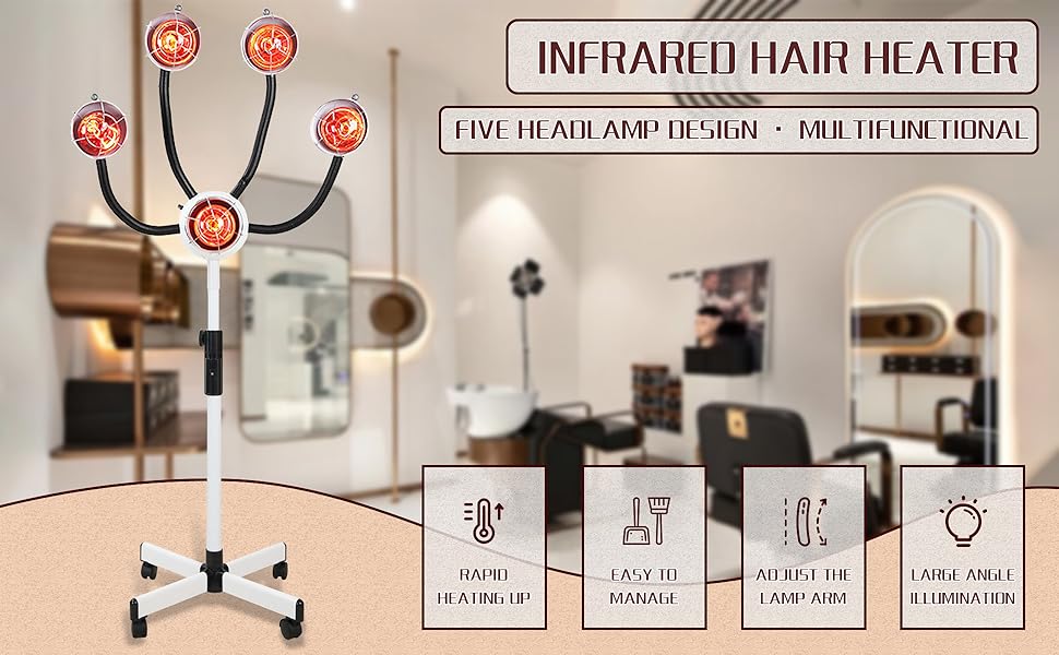 5 Head 750W Infrared Heat Lamp Red Light