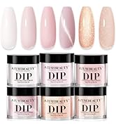 AZUREBEAUTY Dip Powder Nail Set, 6 Colors Nude Pink Glitter Cat Eye Natural Dipping Powder Starte...