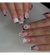 24 Pcs Cute Extra Short Press on Nails Square - YEFIUO Nail Tips Acrylic Nail Kit 3D Charms Nail ...
