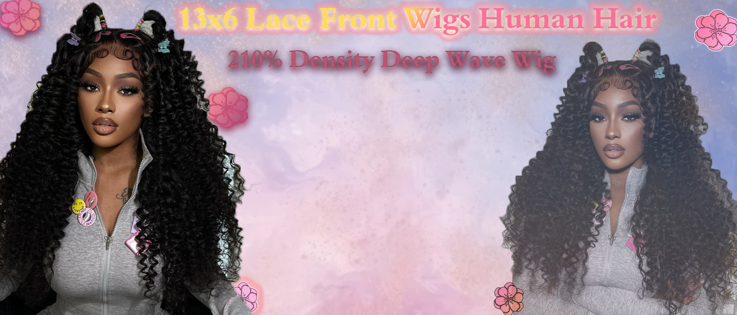 210 Density Deep Wave Lace Front Wigs Human Hair