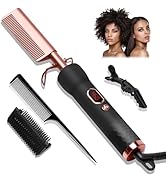 Hot Comb for Wigs Human Hair,Curling Iron with 12 Temp Settings Heating Up to 450°F,Pressing Comb...