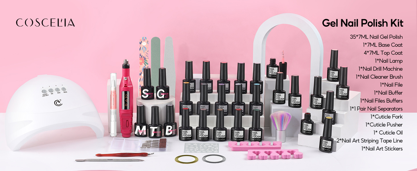 Gel Nail Polish Kit with U V Light Starter Kit and Drill