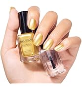 Nailshion Metallic Gold Nail Polish with Base Top Coat 3 IN 1 Nail Strengthener, Quick Dry Clear ...