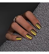KQueenest Matte Cat Eye Press On Nails Short Almond, Fall Press On Nails with Glue, Glitter Royal...