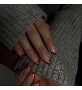 30Pcs Red French Tip Press on Nails Short Almond Nails Press ons, Short Fake Nails Almond Shaped ...