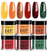 AZUREBEAUTY Fall Dip Powder Nail Set Yellow Orange Gold Red Shimmery Green Glitter 6 Colors Dippi...