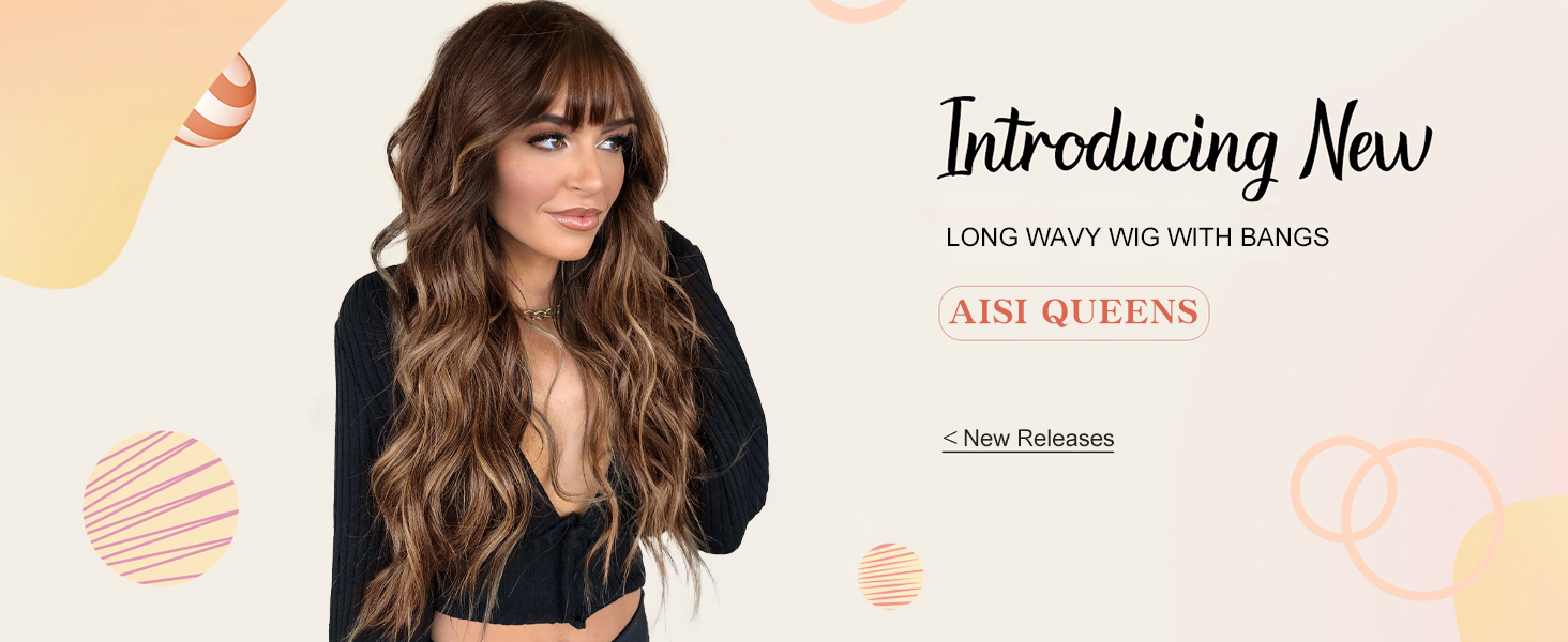 long wavy wig with bangs for women