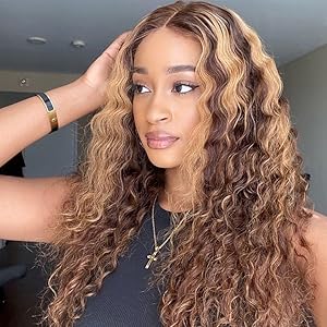 deep wave 13x4 lace front human hair wig highlight honey blonde wig