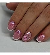 Press on Nails French Short Square LINMEIZAI Fake Nails Press ons Nail Tips Glue on Nails Full Co...