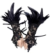 yefiuo Black Lace Gloves Wrist Sleeve,Feather Fashion Hand Sleeve Lace Elastic Bracelet Hook Fing...