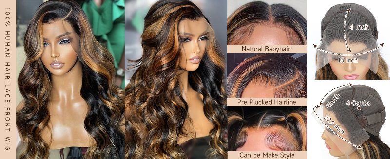 13x4 Ombre Brown Wig Human Hair 180% Density Glueless HD Lace Frontal Wigs Human Hair
