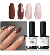 modelones Gel Nail Polish Set 2 Pcs 15 ML Nude Brown Gel Polish Kit Neutral Skin Tone Translucent...