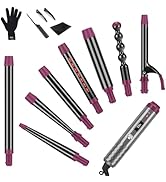 IG INGLAM Curling Iron Wand Set, 8 in-1 Interchangeable Ceramic Barrels with Infrared, Cucurbit, ...