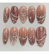 24 Pcs Almond Press on Nails Short Nail Tips - SHANRUN Fall Acrylic Nail Art Kit Fake Nails Press...