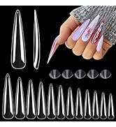 600PCS No C Curve Stiletto Nail Tips, XXXL Extra Long Stiletto Full Cover Nail Tips for Acrylic N...