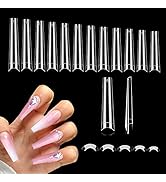 600PCS No C Curve Coffin Nail Tips, XXL Clear Coffin Nail Tips for Acrylic Nails Professional, Lo...