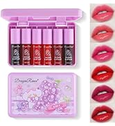 6 Colors Grapes Lip Tint Stain Set, Korean Velvet Lip Stain Watery Lip Stain Tint Moisturizing Mi...