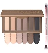 6 Colors Mini Eyeshadow Makeup Palette with Brush Neutral Nude Smoky Eye Shadow Taupe & Bro...