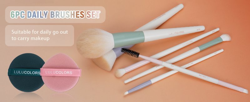 6-Piece Makeup Brush Set with 2 Makeup Sponges