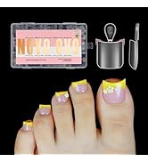 NOVO OVO Short Toe Nail Tips Press on with Moon Curve, Thick Sharp Square Full Cover Soft Gel Fal...