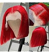 Pre Plucked 13X4 Straight Red Bob Wig Human Hair Lace Frontal Wigs With Baby Hair Natural Hairlin...