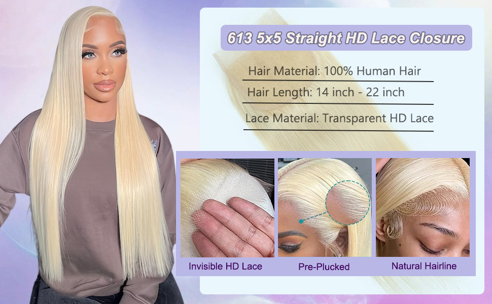 613 Closure,blonde closure,5x5 Hd lace closure,frontal human hair,ear to ear lace frontal closure