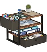 Desk Organizers and Accessories, 4-Tier Paper Letter Tray File Organizer with Fabric Drawer & 3 P...