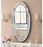 SHYFOY Oval Wall Mirror Decorative, Diamond Large Mirrors for Wall Decor 36