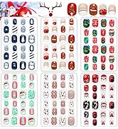 Kalolary 144PCS Christmas Fake Nails Press On Nails, Snowflake Santa Claus Full Cover Short False...