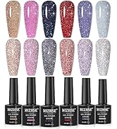 MIZHSE Reflective Glitter Gel Nail Polish, Holographic Glitter Gel Polish Set Sparkly Shiny Bling...