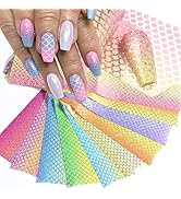 Kalolary 10 Sheets Mermaid Nail Foil Transfer Stickers, Holographic Gradient Iridescent Nail Deca...