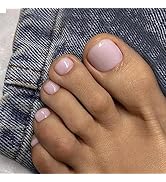Press on Toes Nails Short False Press on Toenails,Artificial Acrylic Square Luster Light Pink Des...