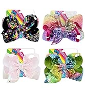 4Pcs/8 inch Glitter Sequin Bows for Girls Gift, Kalolary Large Hair Bows Alligator Clips Grosgrai...