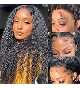FIONAT 13x6 HD Lace Front Wigs Human Hair 180% Density Deep Wave Lace Front Wig Human Hair Pre Pl...