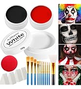 Afflano White Black Red Face Paint 200g, Halloween Makeup Body Paint for Sport Zombie Vampire Ske...